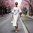 Chic Midi Dress with Wide Waist Belt and Relaxed Sleeves