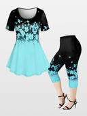 Floral Print Blouse and Leggings Set for Women