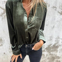 Satin Blouse with Classic Collar and Pocket