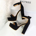 Ladies High-Heeled Platform Sandals with Adjustable Ankle Strap and Sturdy Block Heel by Heidi-Mode