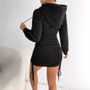 Stylish Women's Hooded Dress with Ruching and Side Drawstring