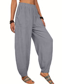Women's Summer Palazzo Pants with Stretch Waistband and Side Pockets