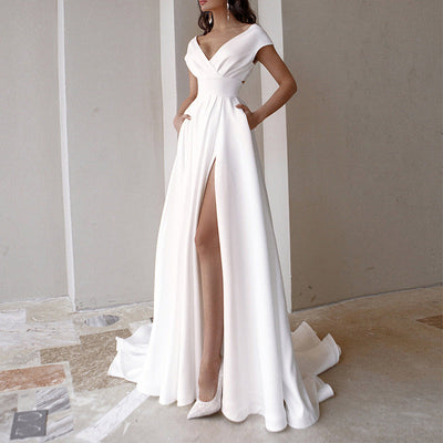 Chic Maxi Dress with Deep V-Neck and Side Slit