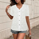 Artistic Lace Women's Blouse with Button Accents