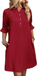 Women's Short Sleeve Shirt Dress with Pocket Style