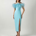 Feather-Embellished Evening Dress for Women