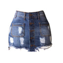 Trendy Women's Denim Skirt with Button Closure and Distressed Accents