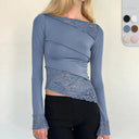 Chic Women's Long Sleeve Lace Accent Shirt