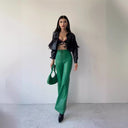 Women's High-Waisted Flared Pants with Chic Lacing Design