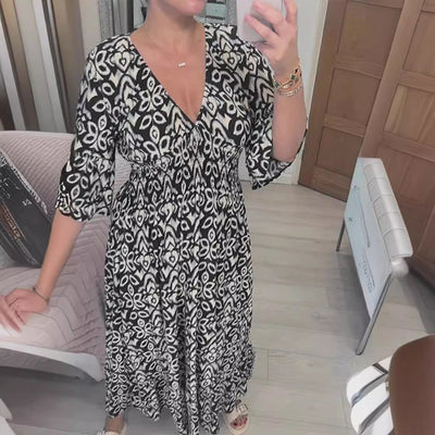 V-Neck Maxi Dress with Flowing Sleeves for Women