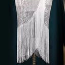 Chic Women's Evening Dress with Sequin Trim and Fringe Detail