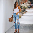 Women's High-Waisted Ripped Jeans in Modern Straight-Leg Style