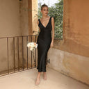 Women's Satin Finish Maxi Dress with Adjustable Straps