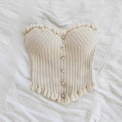 Ruffled Corset Top with Button Placket for Women