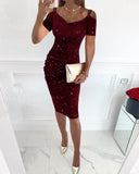 Women's Glittering Accent Fitted Wrap Dress