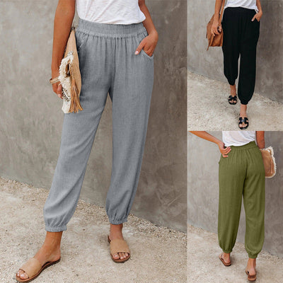 Chic Women's Linen Trousers with Adjustable Waist