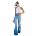 Vintage High-Waisted Flared Jeans with Frayed Hem