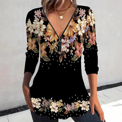 Floral Print Women's Blouse with Zipper