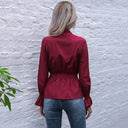 Chic Women's Bow Neck Blouse with Elastic Waist