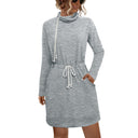 Chic Turtleneck Dress with Drawstring Design