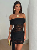 Women's Mini Dress with Chic Wrap Design and Lace Accents