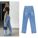 Trendy Ripped High-Waisted Jeans with Fringes for Women
