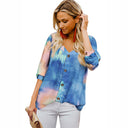 Colorful Gradient Women's Blouse with Stylish Roll-Up Sleeves