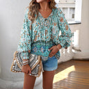 Boho Floral Blouse with Bow Detail