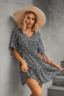 Floral Design Women's Dress with Stylish Button Accents