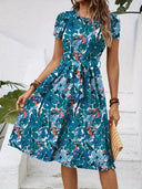 Floral Midi Dress with Chic Waist Belt