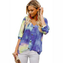 Colorful Gradient Women's Blouse with Stylish Roll-Up Sleeves