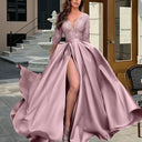 Chic V-Neck Evening Dress with Side Slit