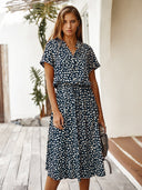 Modern Dots Short Sleeve Dress with Waist Tie