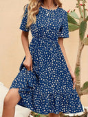 Chic Cotton Dress with Flared Skirt and Dots