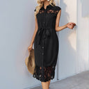 Chic Women's Lace Detail Shirt Dress with Adjustable Belt