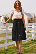 Women's A-Line Skirt with Pockets & Button Detail