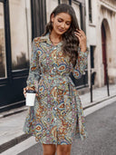 Vibrant Paisley Print Shirt Dress with Belt