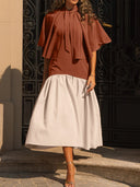 Chic Women's Dress with Flowing Overlay and Defined Waist