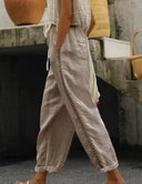 Chic Women's Linen Pants with Lace Accents