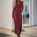 Chic Women's Maxi Dress with Deep V-Neck Ruching