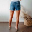 Trendy Women's Destroyed Denim Shorts with Elastic Waistband