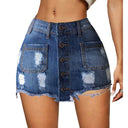 Button-Front Denim Skirt with Fringe Details