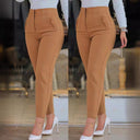 High-Waisted Slim Fit Women's Pants with Decorative Stitching