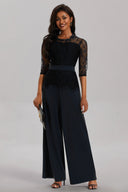 Chic Women's Lace Sleeve Jumpsuit with Wide Leg