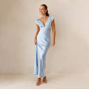 Chic Satin Maxi Dress with Deep V-Neck for Women