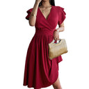 V-Neck Short Sleeve Solid Dress for Women