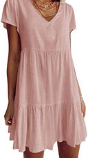 Chic V-Neck Dress with Ruffled Hem and Convenient Pockets for Women