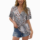Artistic Animal Print V-Neck Blouse for Women