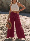 Women's Chic Palazzo Pants with Elastic Waist and Stylish Tie Belt