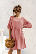 Chic Women's Dress with Balloon Sleeves and Handy Pockets